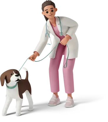 Ilustración de una veterinaria paseando a un perro